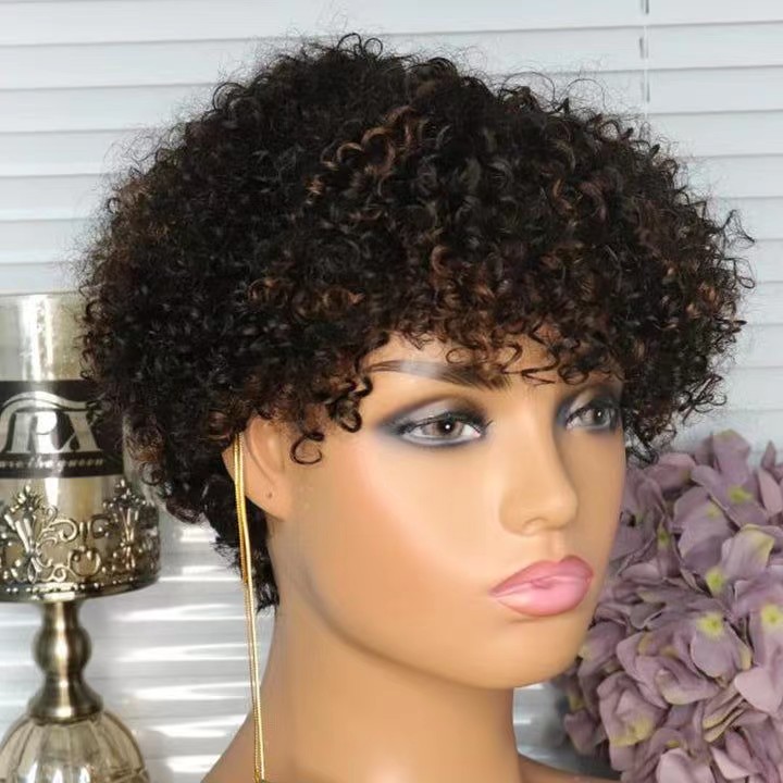 Court Pixie Curls Cheveux Humains Dames Perruques Afro kinki bouclés Jerry Curl pour Femmes Noires Pleine Machine Fabriqué Couleur Naturelle Perruques Sans Colle Cheveux Humains