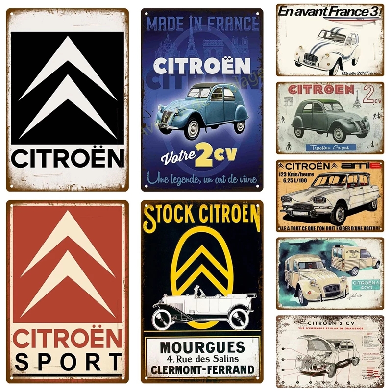 Citroen 2CV Retro Dekoratif Ev Metal Boyama Plakası Posterler Duvarda Teneke İşaret Vintage Poster Dekor Duvar Sanat Odası Dekorasyonu 20cmx30cm Woo