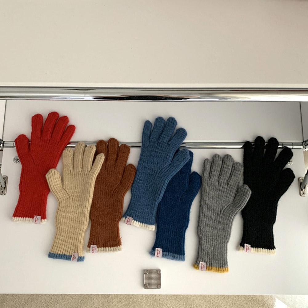 Cinq doigts gants couleur pure tricoté gant de laine écran d'hiver étudiant équitation doigt fendu épais couple chaud cadeau de Noël 221104