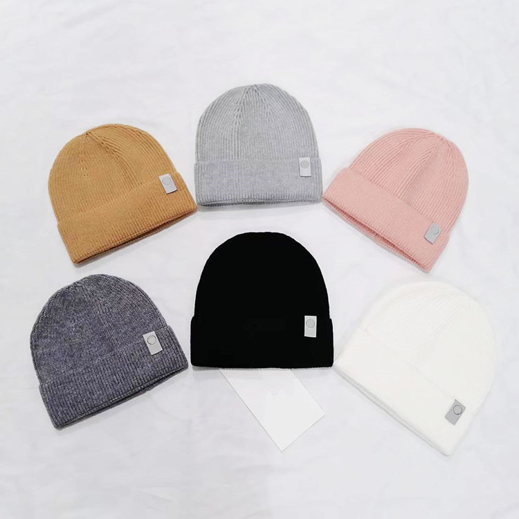 LU02 Label Knitted Beanies Hat Winter Solid Color Bonnet Beanies Hats Keep Warm