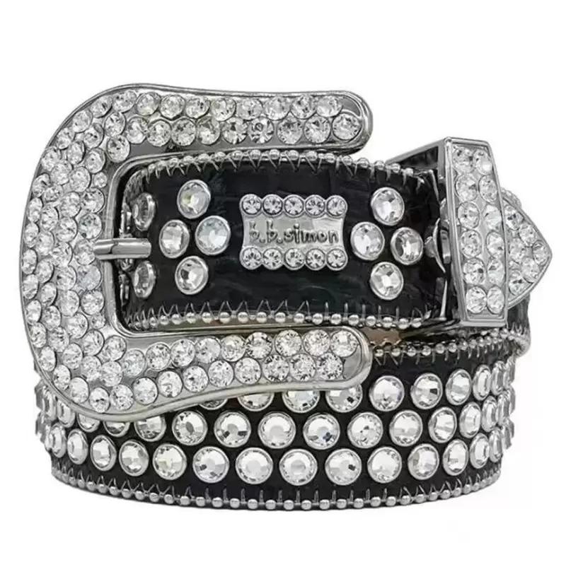 Designer de luxo bb cinto simon cintos para homens mulheres cinto de diamante brilhante preto em preto azul branco multicor com strass brilhantes 292g