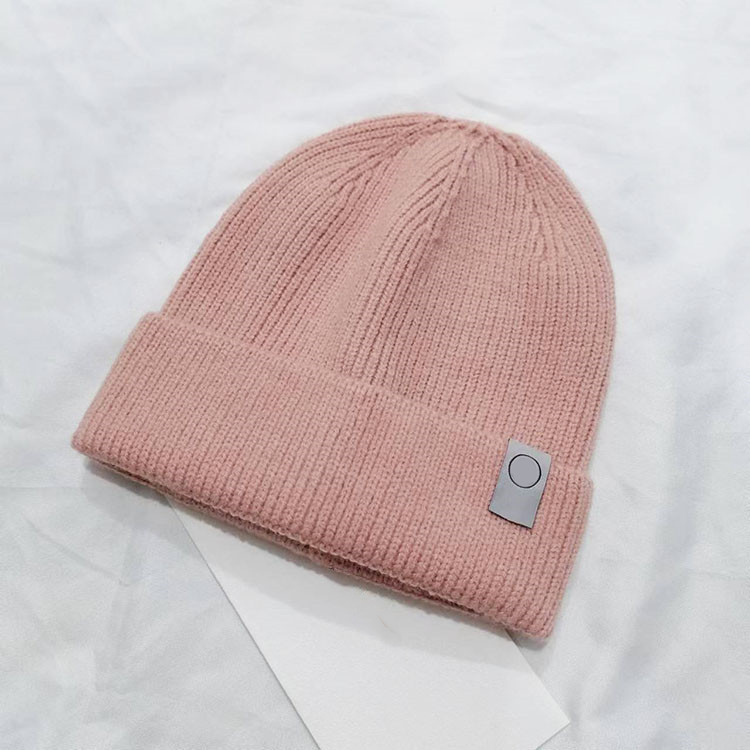 LU02 Label Knitted Beanies Hat Winter Solid Color Bonnet Beanies Hats Keep Warm
