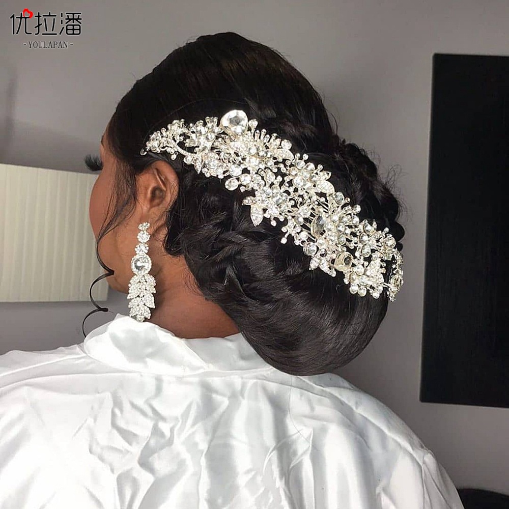 Nigeria Arabiska brudhuvudstycken Huvudband Luxury Gold Silver Alloy Flower Bride Crowns and Tiaras Women Hair Accessories Wedding Hair Jewelry Cl1362