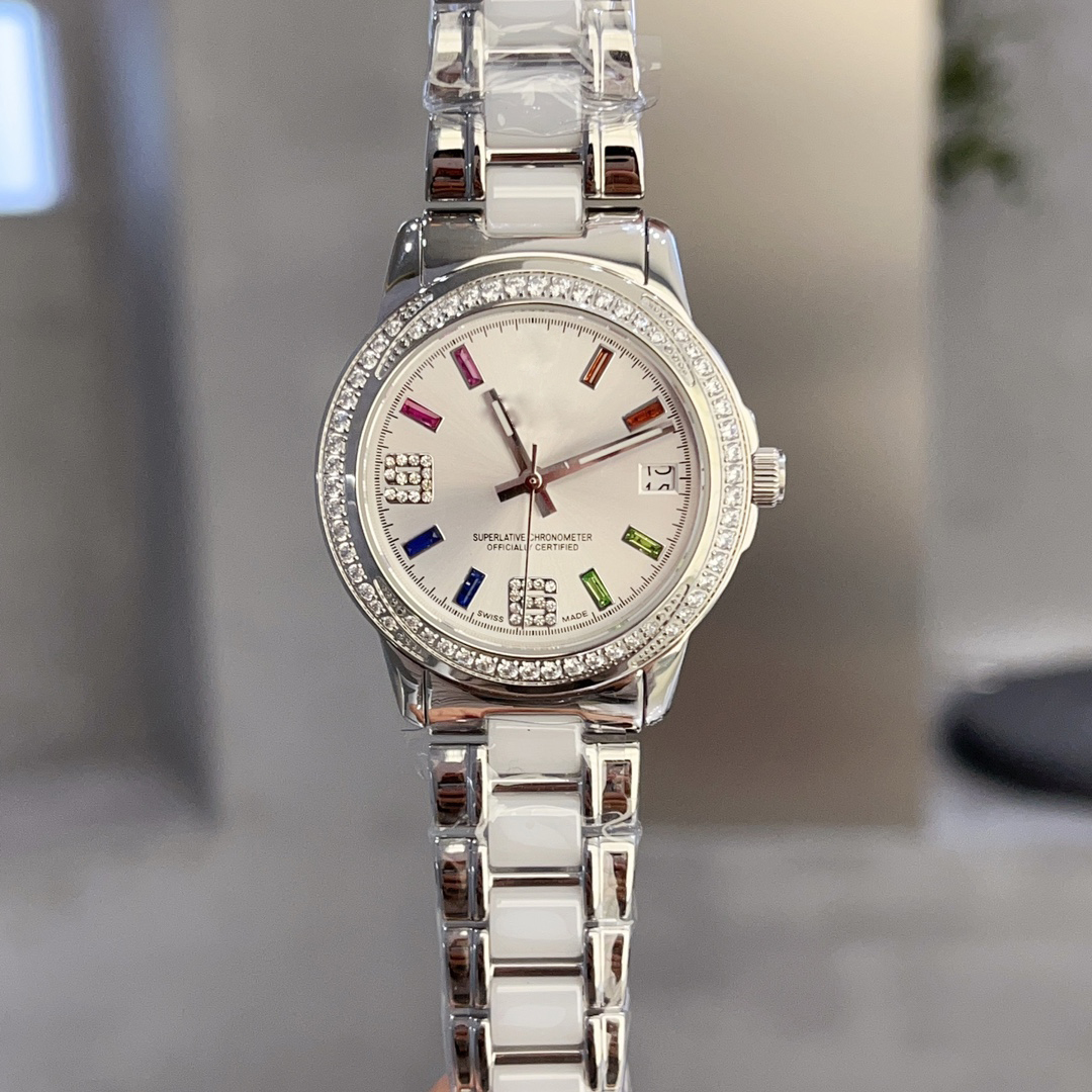 Montre de créateur de luxe pour femmes, date de mariage, montres d'affaires, mouvement à quartz, bracelet en céramique en acier fin 316L, lunette incrustée de diamants