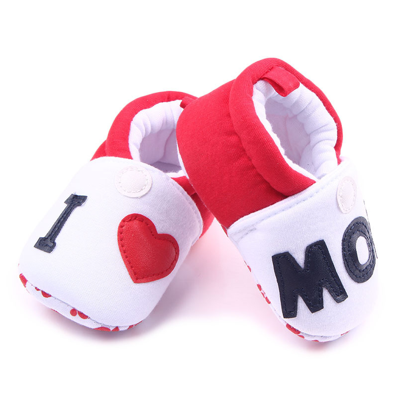 Newborn First Walkers Baby Shoes Cute Kids Girl Boy Round Toe Flats Soft Slippers Shoes I Love MOM/DAD