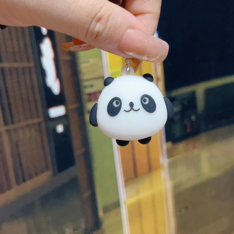 Cartoon Panda Keychains Soft Rubber Wrist Keychain Doll Pendant Fashion Accessories Key Chain Keyring