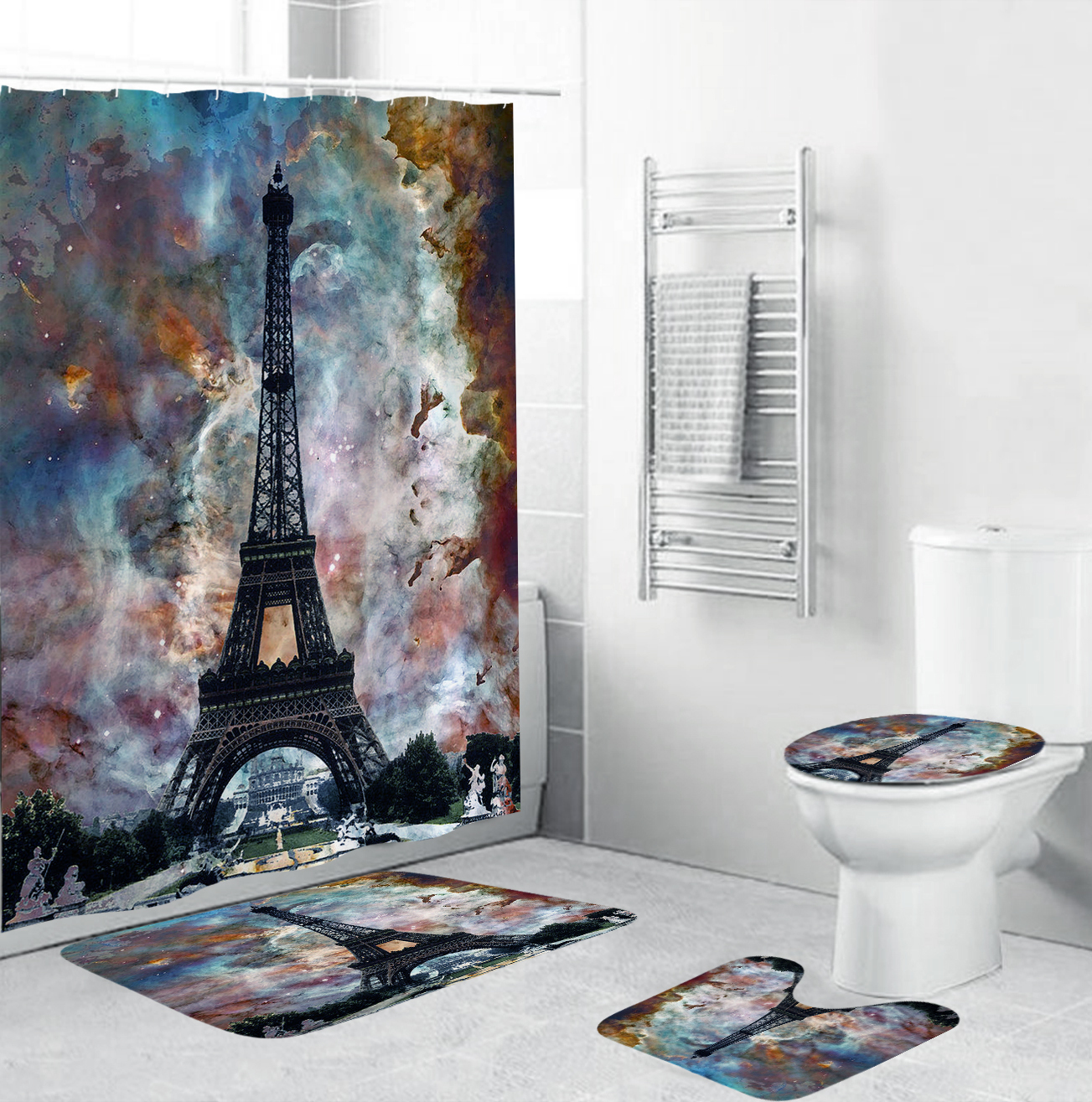 Rideaux de douche Tour Eiffel 3D Rideau Paris Paysage Salle De Bains Ensemble Tapis Antidérapants Couvercle De Toilette Couverture Tapis Tapis Décor À La Maison 221104