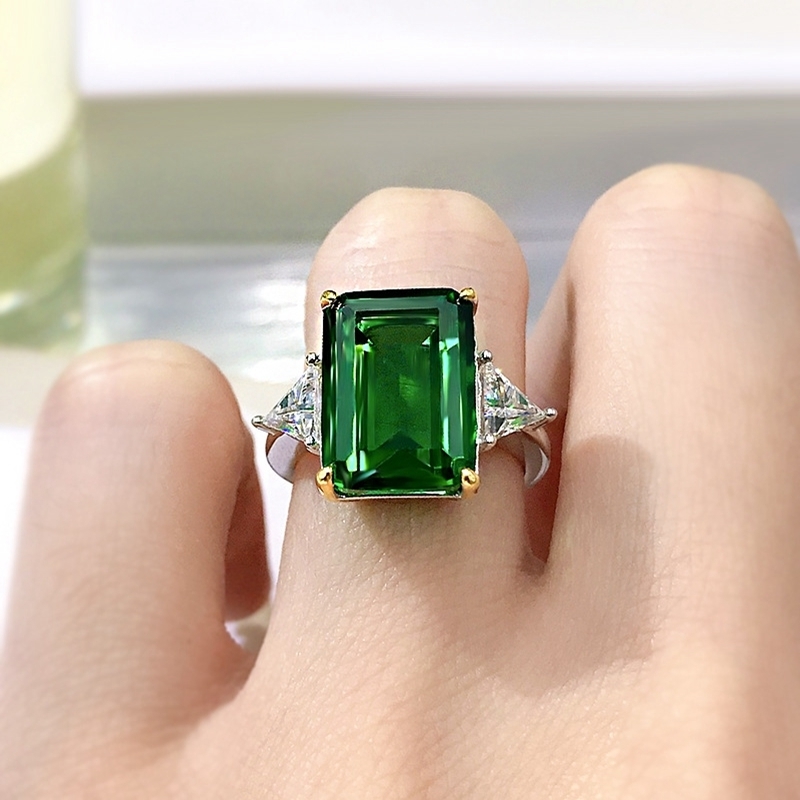 Solitaire Ring Wong Rain 925 Sterling Silver Emerald Cut 1014 mm Créé Luxury Luxury For Women Fine Jewelry Gift 221104