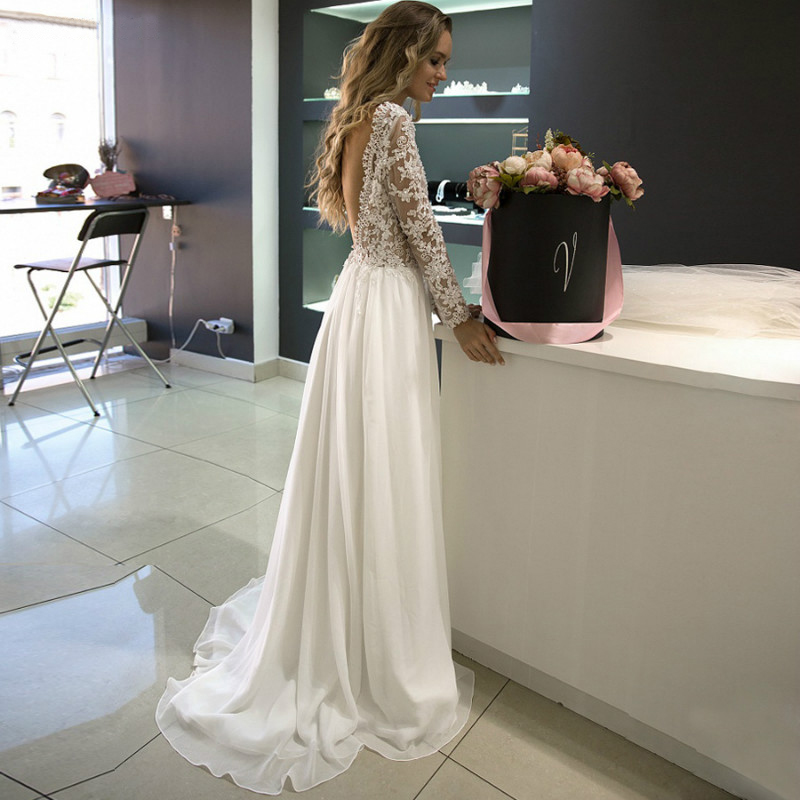 Robe De Mariee Wedding Dresses White Ivory Long Sleeves See-through Bridal Gown Beach Boho Wedding Dress