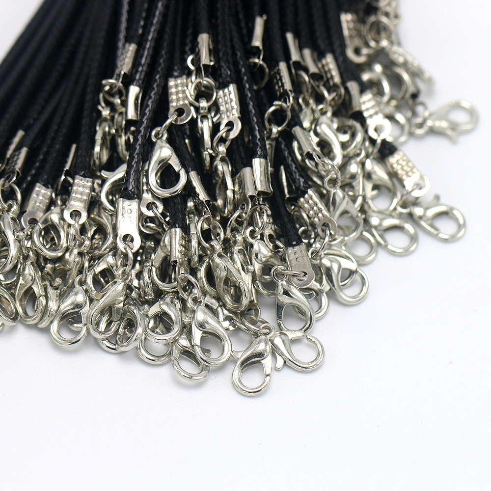 Colares de pingente 100 pçs / lote Bulk 12mm Black Wax Leather Cord String Corda Fio Extensor Cadeia para fazer jóias inteiras 2748775