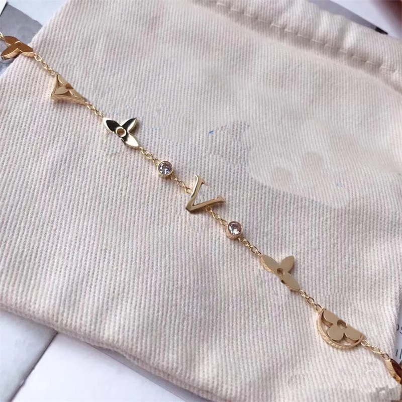 Bracelety ze stali nierdzewnej Kobiety męskie bransoletki projektant Regulowany łańcuch łączy pulsera litera opaska diamentowa bracele246p