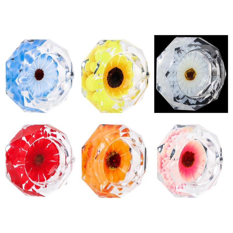 Latest Colorful Resin Octagon Diamond Ashtrays Dry Herb Tobacco Cigarette Holder Handpipes Soot Container Smoking Bracket Petal Style Ashtray