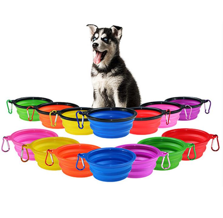 Pet Dog Bowls Silicone Puppy Collapsible Bowl Pets Feeding Bowls-with Climbing Buckle Travel Portable Dog Food Container SN109