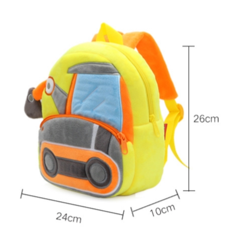 Plush Backpacks 2-4 Years Cute Cartoon Excavator 3D Car Engineering Vehicle Backpack Kids Kindergarten School Bag 221105