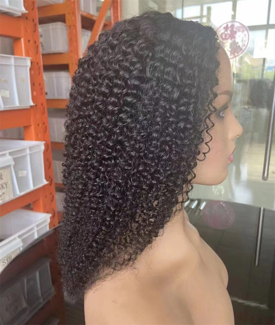 Parrucca peruviana riccia crespa con parte a U donne nere Parrucche capelli umani Remy 150% senza colla
