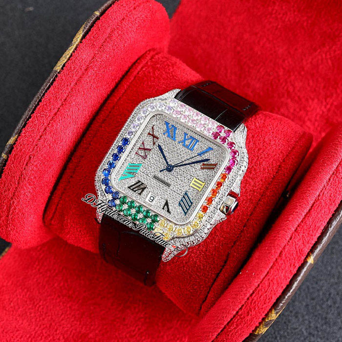 TWF TWWSSA0009 M8215 Diamonds Automatyczne męskie zegarek 40 mm miyota w pełni losowane kolory Diamond Markery rzymskie czarne skórzane pasek super edytime B2