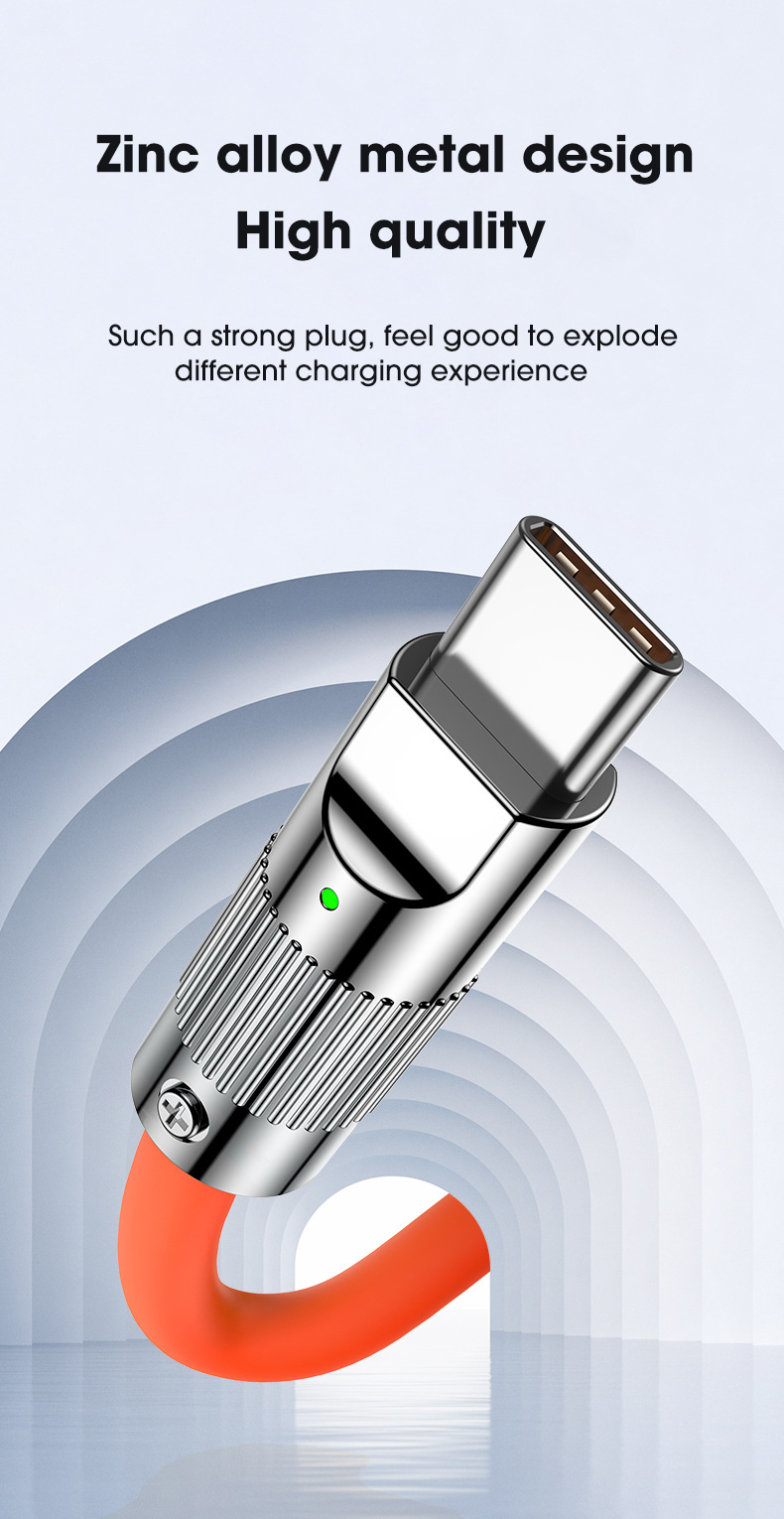 USB CABLE CABLE TYPE-C 120W 6A Кабели данных Кабели данных для Xiaomi Huawei Samsung Super Fast Charge Силиконовый алюминиевый сплав USB-линия USB