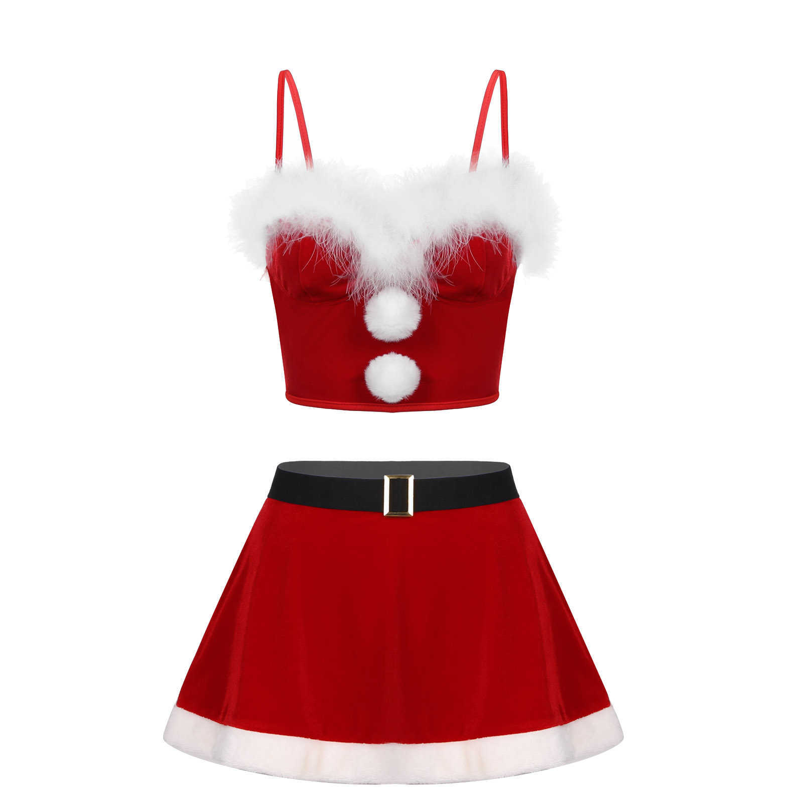 Mäns Sleepwear Santa Suit for Women Sexig julklädning Bh Crop Top med elastisk midjeband Miniskirt Mrs Claus Come Set Red T221103