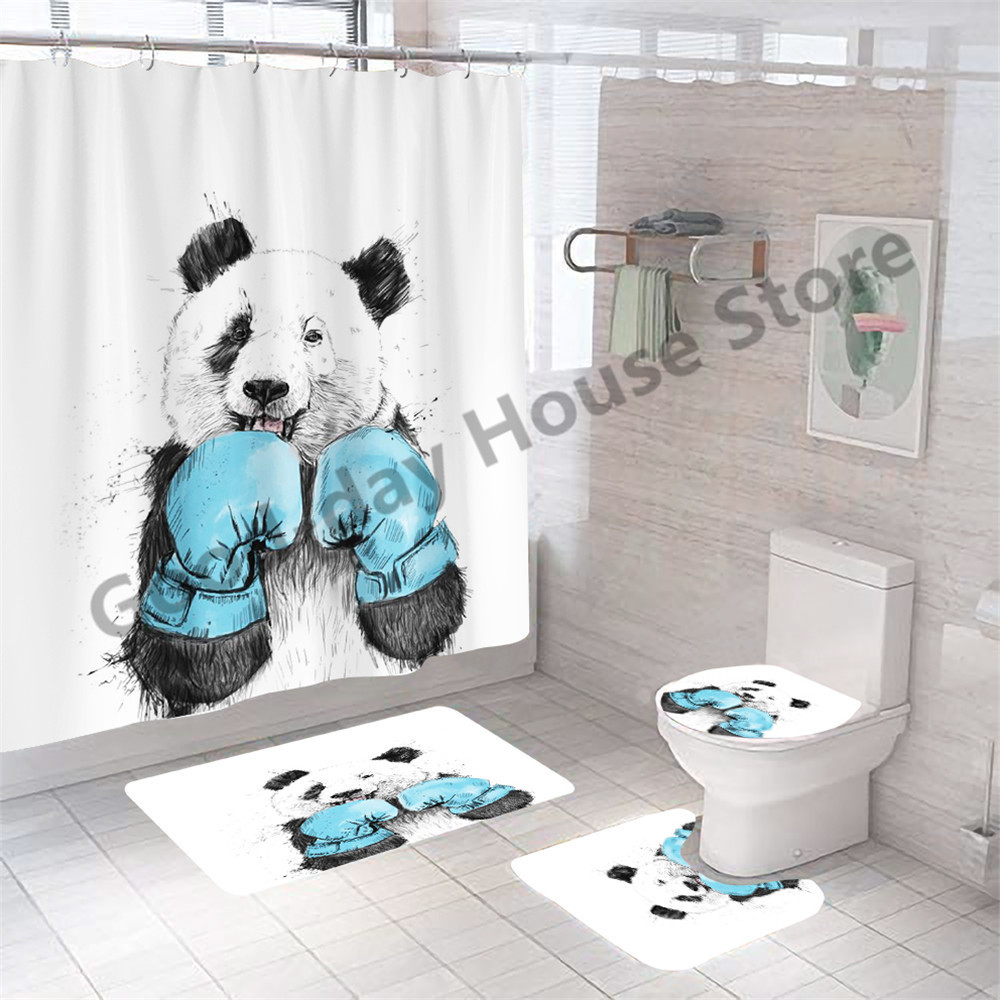 Douchegordijnen Badkamer Tapijten en Mat Set 3D Luxe Zwart Goud Gordijn Grappig Dinosaurus Fiets Waterdicht Antislip Bad Toilet Cover Tapijt 221104