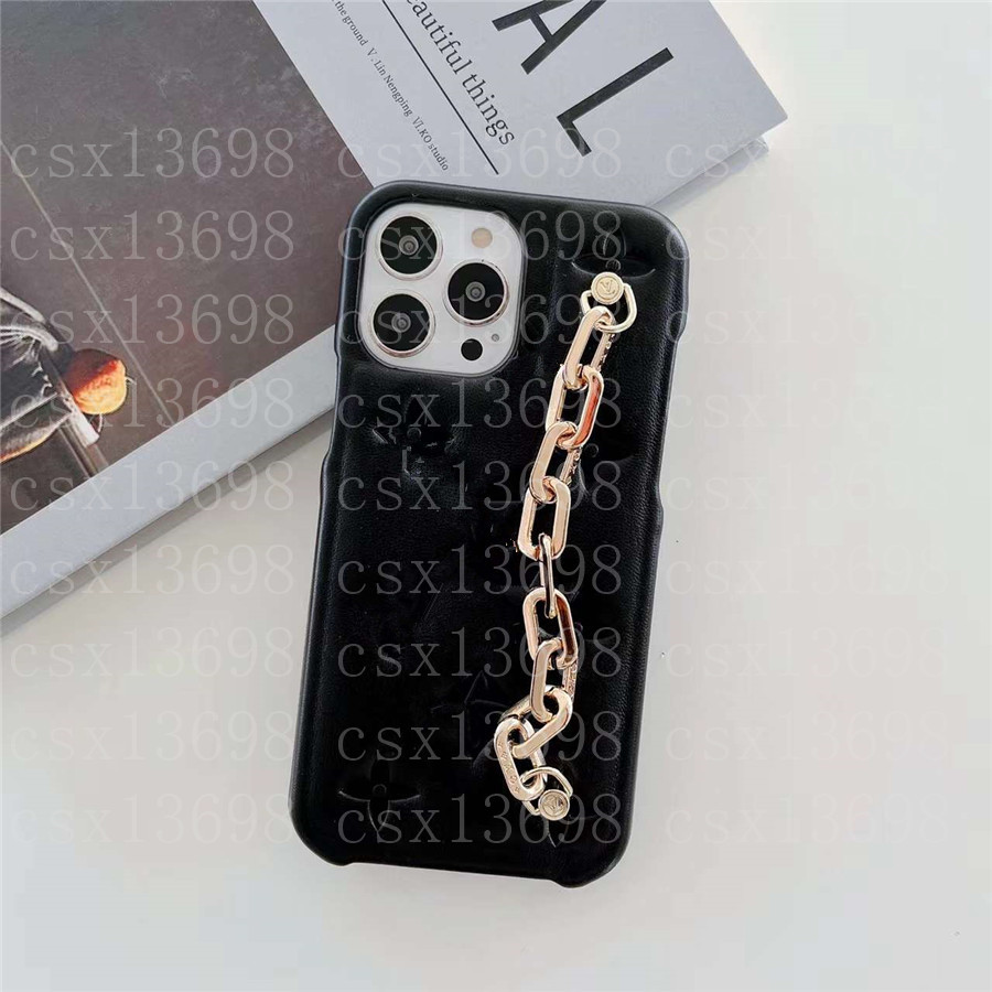 Étuis de téléphone en cuir de mode pour iPhone 14 13 12 11 Pro Max 14Pro 14Plus 13Pro 13ProMax 12ProMax Lettre Couverture arrière mobile avec étui à bracelet en métal de luxe