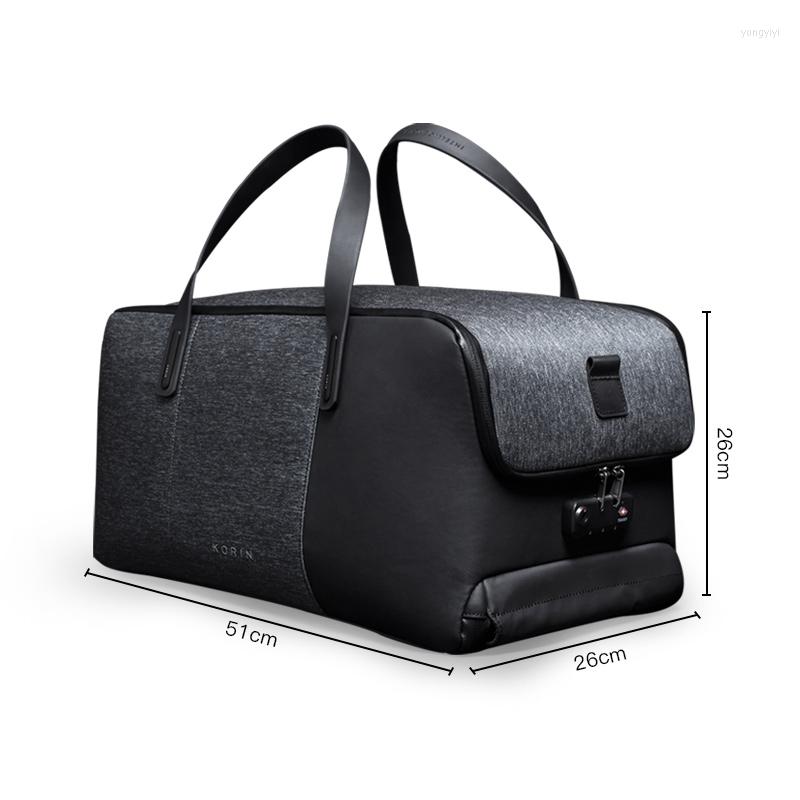 Duffel Bags Korin Design Flexpack Go Anti-Poft Duffle Bag Män reser USB laddningsbar vikbar axelhandväska vattentät Lugg260g