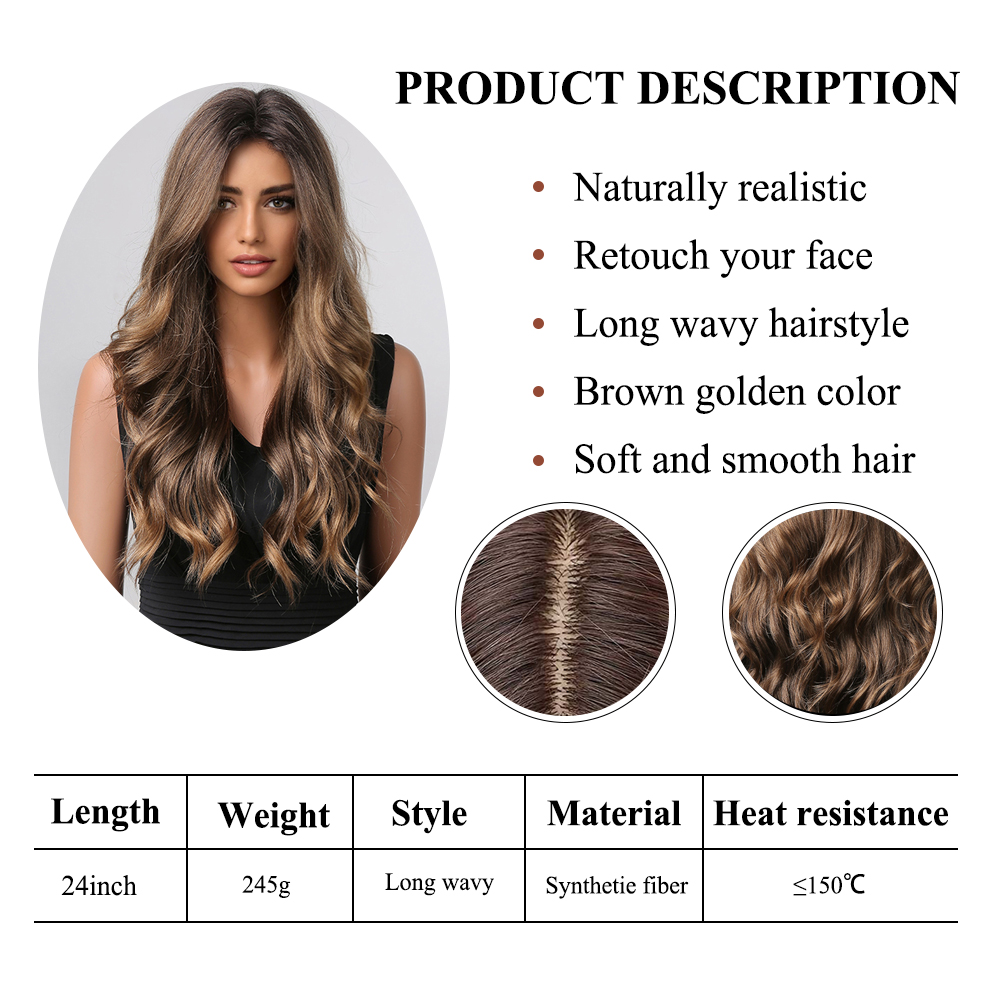 Synthetic Wigs Long Brown Golden Wavy Wigs for Women Daily Cosplay Female Chestnut Brown Fake Hair Heat Resistant Fiberfactory direct