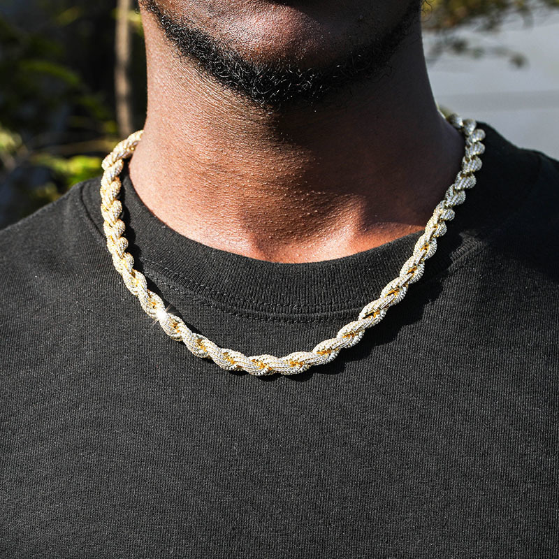 Pendentif NecklacesZ 8mm corde chaîne ressort boucle glacé cubique Zircon pierres torsion pour hommes Hip Hop bijoux 2211052109985
