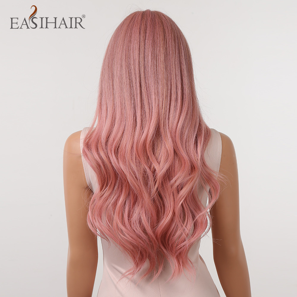 Parrucche rosa ondulate lunghe con frangia Parrucche sintetiche colorate capelli donne Cosplay Lolita Party Fibra resistente al calore naturalefabbrica diretta