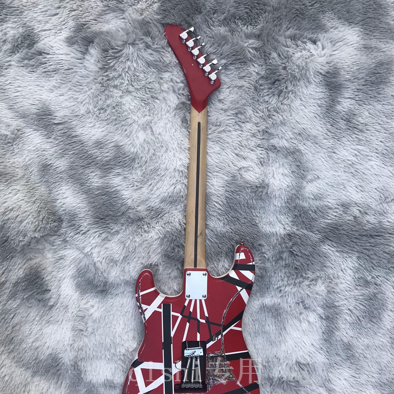 5150 Edward eddie Van Halen aggiornato 5150 Chitarra elettrica White Stripe Red Floyd Rose Ponte tremolo, dado di bloccaggio, tastiera con manico in acero Chitarra Frankenstein