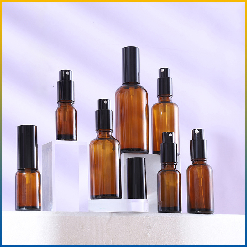 Refillable Press Pump Glass Spray Bottle Oils Liquid Container Cosmetic Perfume Bottle Atomizer for Travel 5ml/10ml/15ml/ 20ml/30ml/50ml/100ml