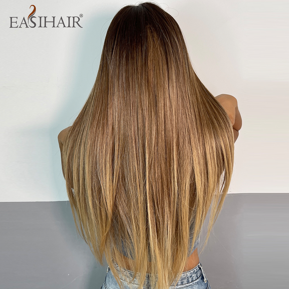 Ombre коричневый длинный прямой синтетический парик с боковыми частями теплостойкие парики для волос для женщины ежедневно косплей PartyFactory Direct