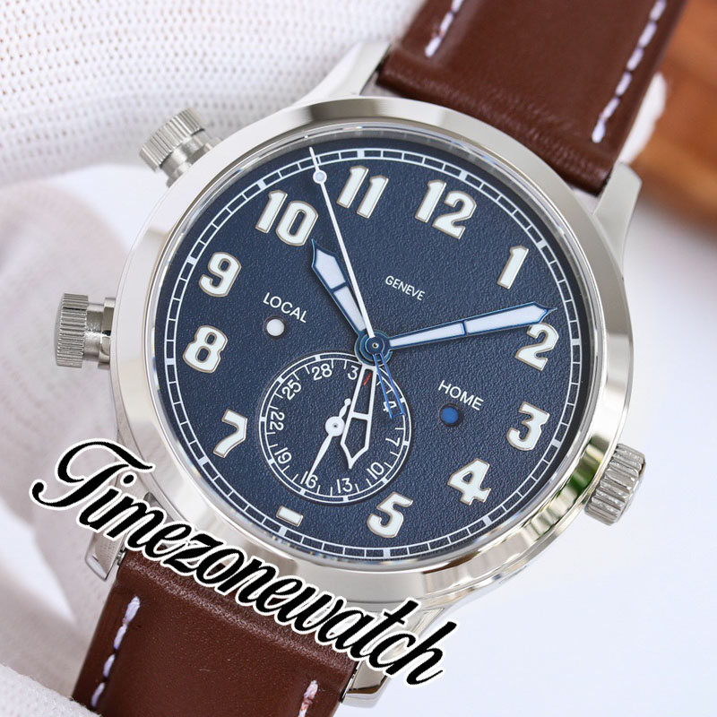 GRF Calatrava Pilot Travel Time Complications Montre Homme Cal.324 SC FUL A324 Automatique 5524G-001 Cadran Bleu Boîtier Acier 5524 Bracelet Cuir Marron Timezonewatch