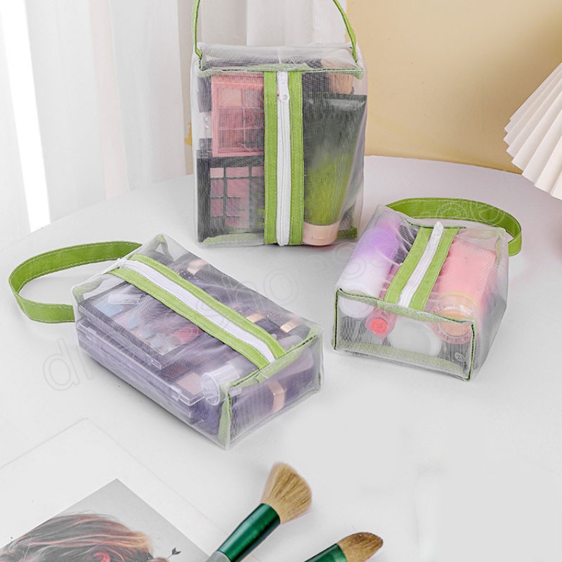 투명한 나일론 메쉬 화장품 가방 메이크업 파우치 대용량 연필 가방 여성 여행 휴대용 메이크업 세척 가방 저장