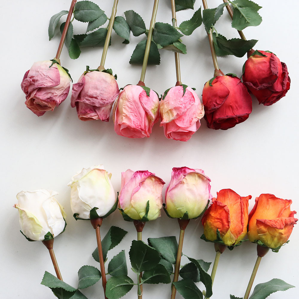 Flores decorativas em casa borda queimada vintage Rose de caule único para decorações de hotéis de casamento