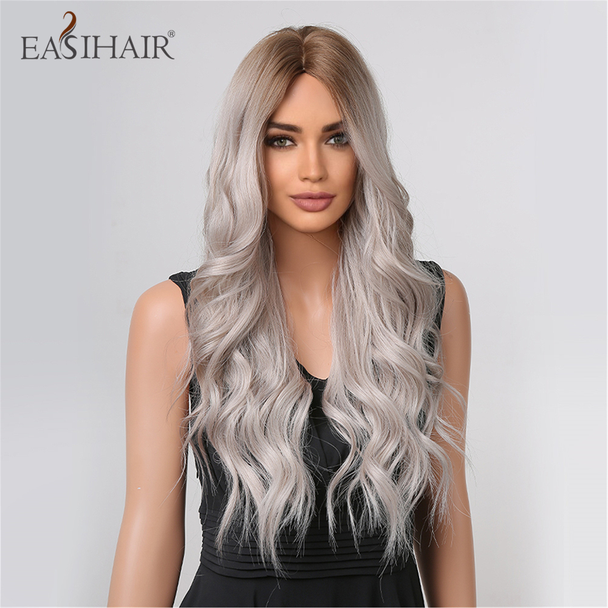 Long Wavy Synthetic Wigs Platinum Blonde Natural Wave Wigs for Women Daily Silver Gray Ash Fake Hairs Heat Resistantfactory direct