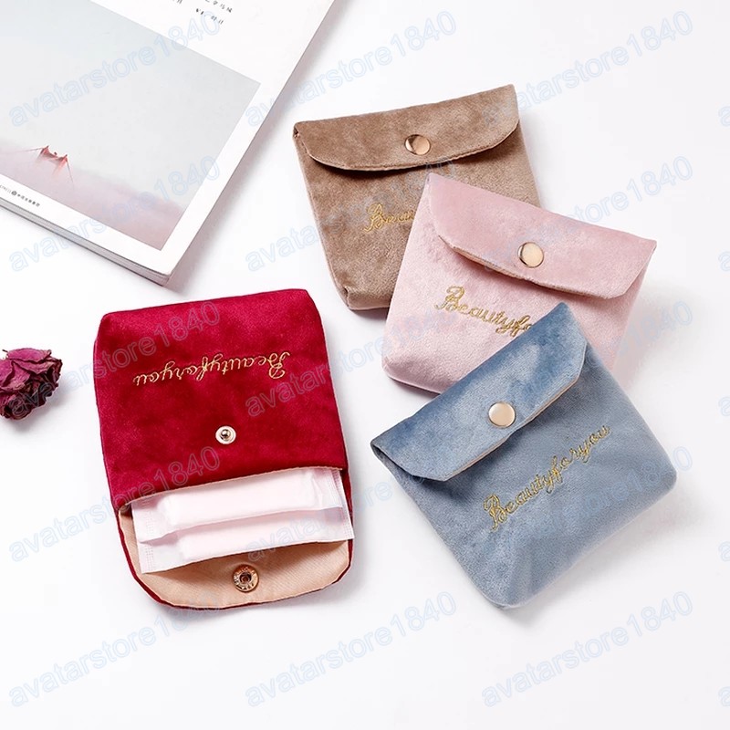 Velvet Women Small Cosmetic Bag Travel Mini Coin Money ID Card Limstick Storage Storage Case Sanitary Fading Pad Pouch Pouch Cags