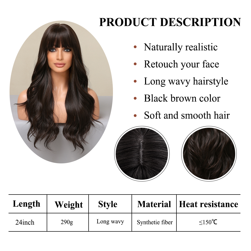 Parrucche sintetiche ondulate nere marroni lunghe con parrucca capelli naturali donne nere cosplay cosplay resistente al calore fiberfattivo diretto