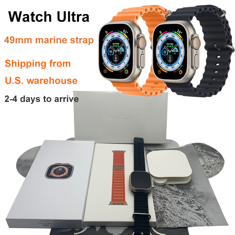 49 mm Ozeanriemen Smart Watch für Apple Watch Ultra MT8 mit Tag versiegeltem Paket Wireless Bluetooth Sports Uhr Titangehäuse 4 Farben
