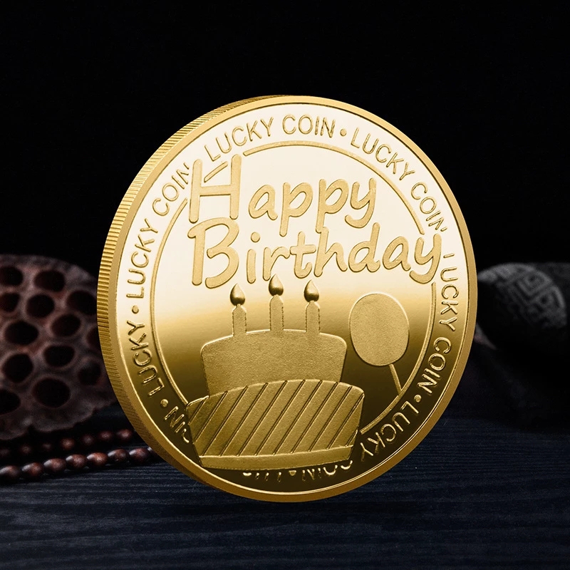 Gelukkige verjaardag Lucky Coin Creative Gift Collectible Gold Golde Souvenir Collection Commemorative Coin