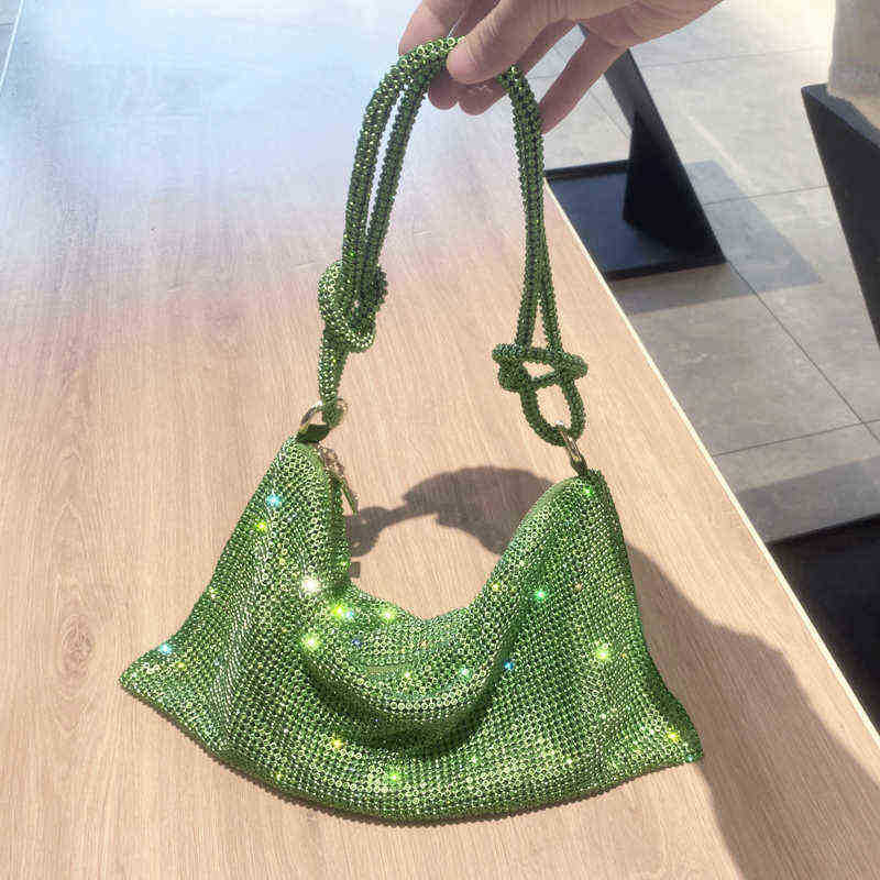 مصمم فاخر Hobo Bag Bag Bag مقبض مشرق أحجار راينستون سهرة محفظة حقيبة الكريستال وحقائب اليد أكياس 220630 1106