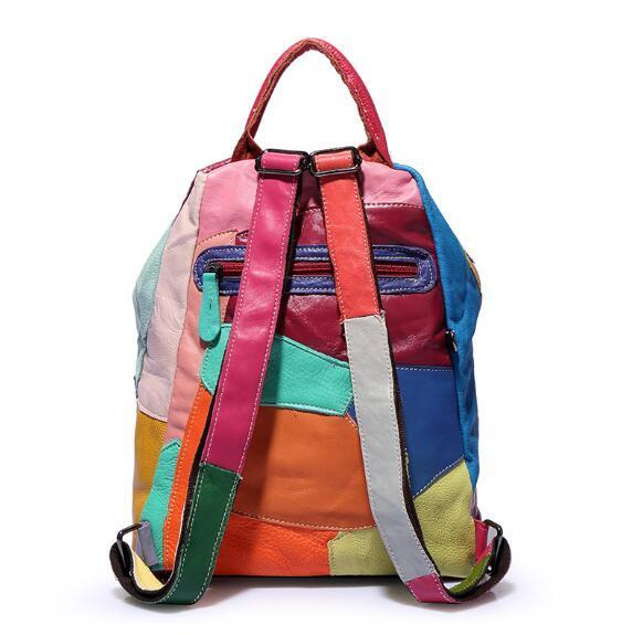 Schultaschen Marke Retro Echtes Leder Rucksack Schaffell Dame Designer Reise Bunte Patchwork Luxus Shopper Tasche Mochila 221105