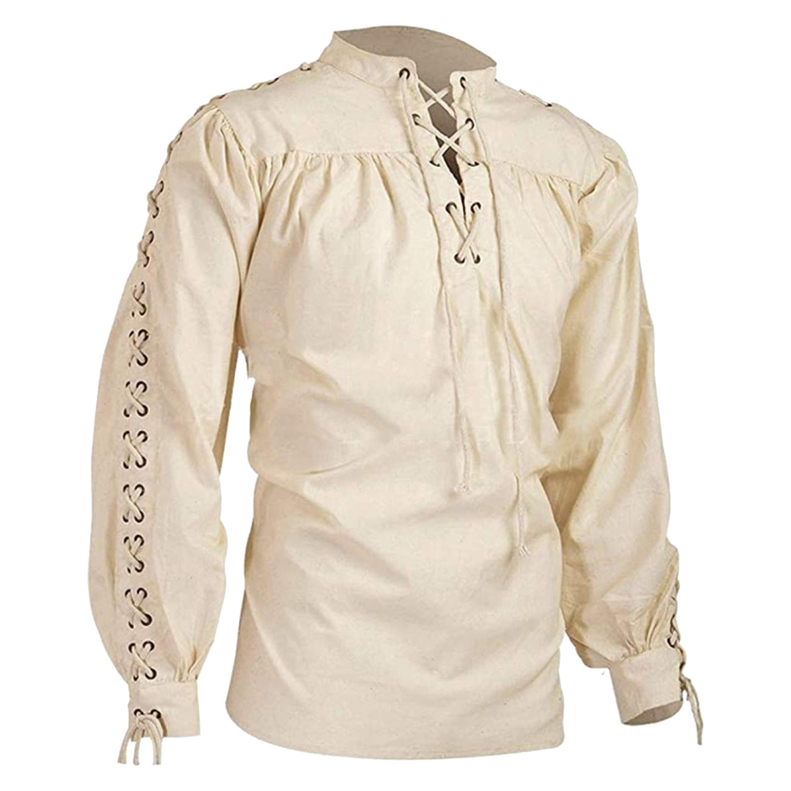 Koszulki męskie Medieval Men Tunik Viking Pirate Costume Gothic Grooms Vintage Top Ruffle Sleeve Neckline Ripstring Knight Cosplay 221105