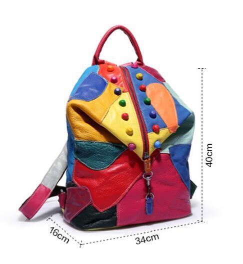 Schultaschen Marke Retro Echtes Leder Rucksack Schaffell Dame Designer Reise Bunte Patchwork Luxus Shopper Tasche Mochila 221105