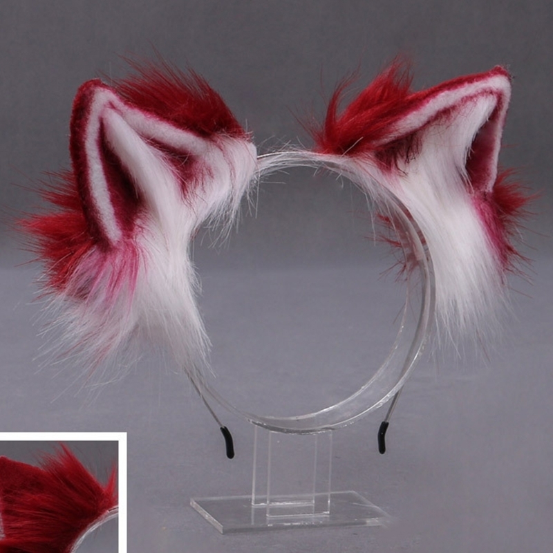 Headbands Furry Plush Foldable Wolf Cat Ears Headband Contrast Color Simutation Animal Hair Hoop Japanese Kawaii Cosplay Headpiece 221105