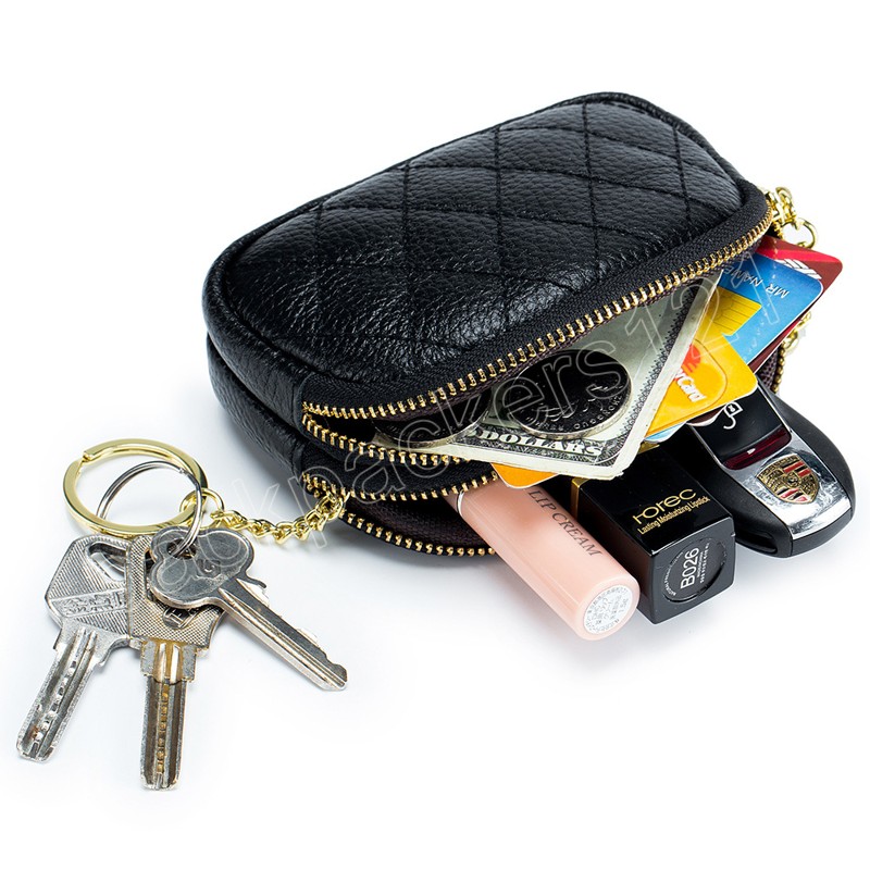 Echte Lederfrauen Frauen Brieftasche Drei Reißverschlüsse Coin Card Key Halter Geldbeutel Wechselbeutel Mode Geldbeutel Brieftasche Mini -Tasche