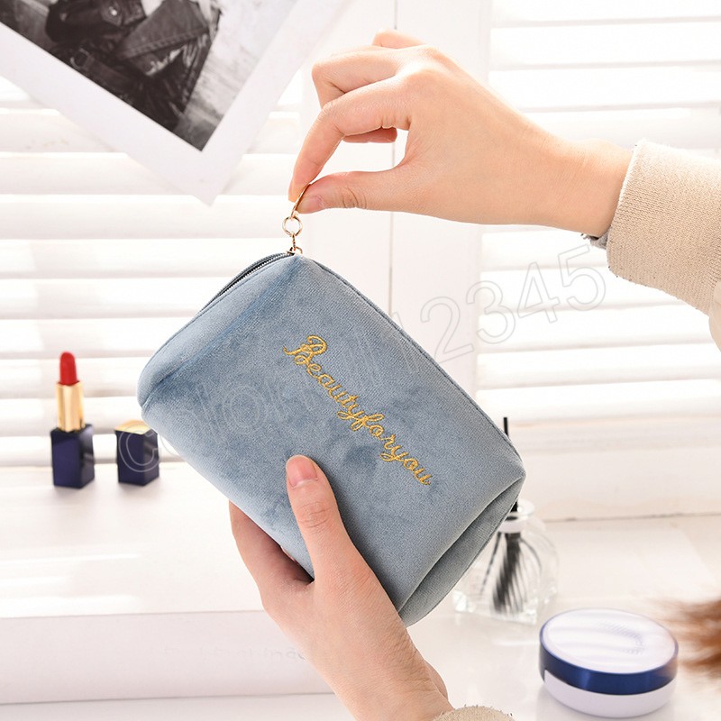 Samt Frauen Zipper Kosmetik Tasche Reise Große Make-Up Tasche Einfarbig Lippenstift Lagerung Taschen Weibliche Make-Up Veranstalter Beutel