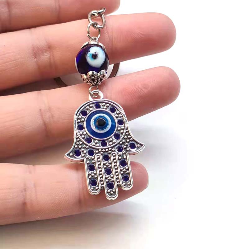 Hamsa Fatima Hand Key Rings Keychains Holder اليونانية الأزرق عين الشر المعلقات سلاسل المفاتيح Keyrings التركية محظوظ المجوهرات