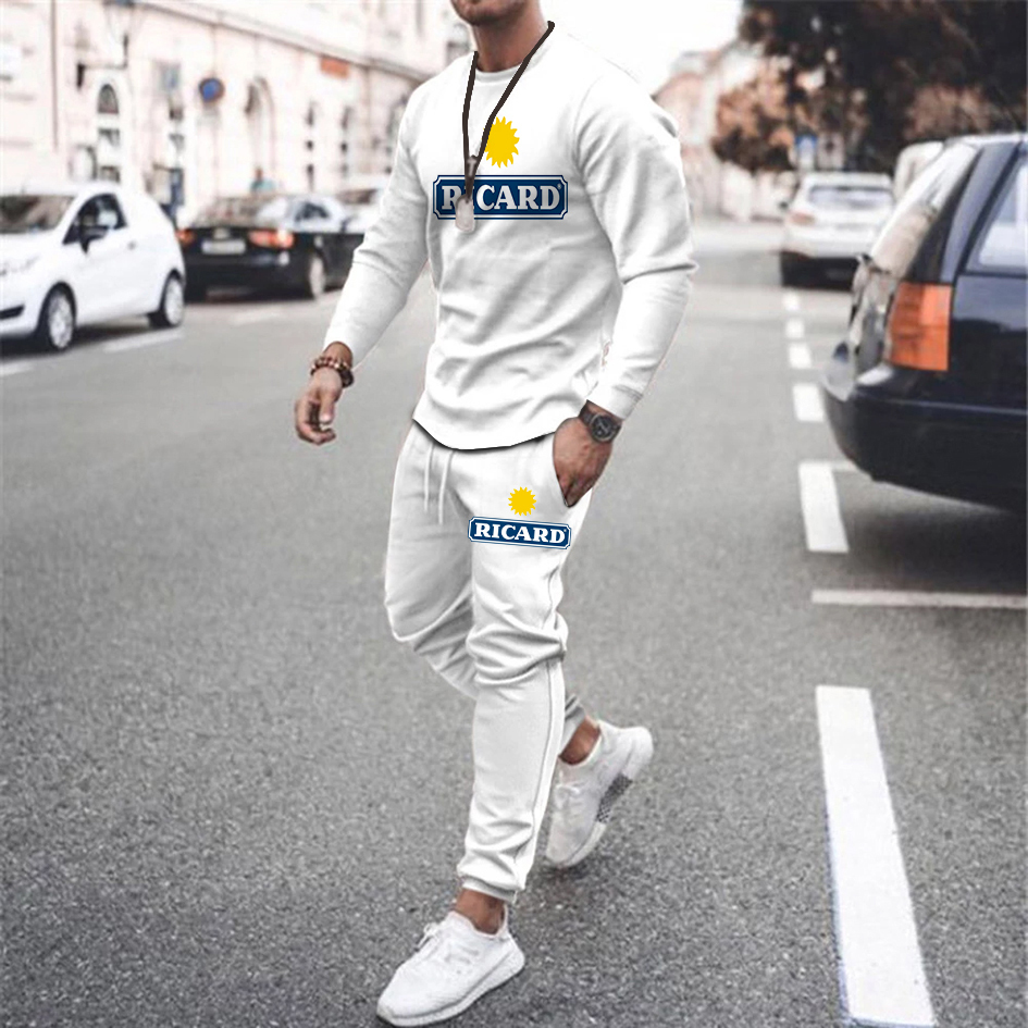 Men's Tracksuits Sportswear Suit Solid Color France Ricard 3D Printing Tshirt 2-piece Set Jogging Pants Men Streetswear Tracksuit 221105