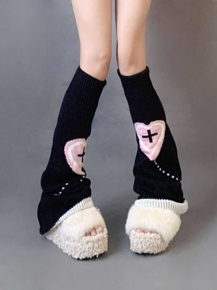 Skarpetki Hosiery Knit Skarpetki cieplejsze nogi Japońskie JK Anime Czerwone serce Krzyż Lolita Punk Harajuku Long Socks Flered Y2K Akcesoria Kawaii T221107