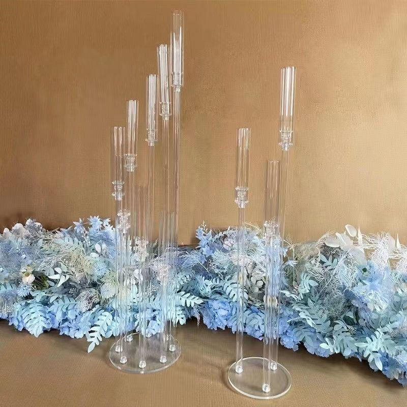 5 arm standing crystal clear acrylic pillar candle holder display stands floor candlelabra for party mariage wedding centerpieces Ocean express